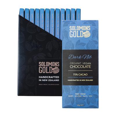 Solomons Gold Organic Vegan Dark Nib Chocolate (75% Cacao) 55g x 12 Display